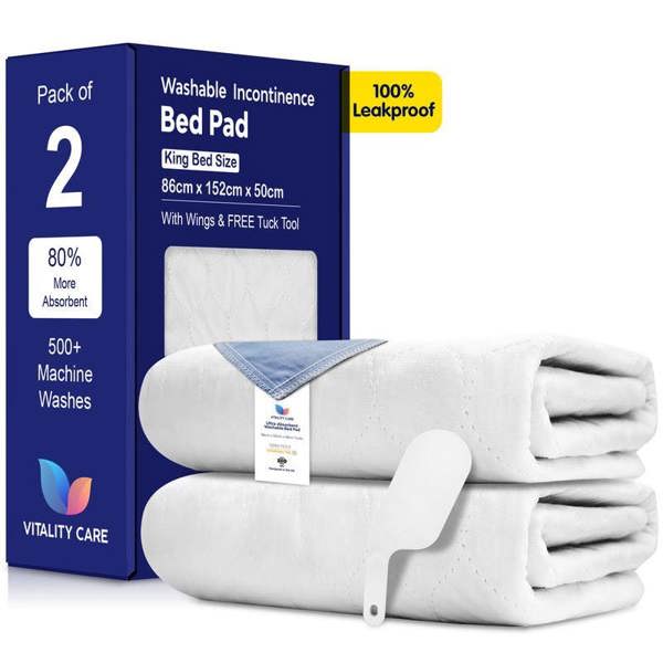 Vitality Care Incontinence Washable Bed Pads Reusable Tumbler dry Bed Size With Tucks & Tuck Tool