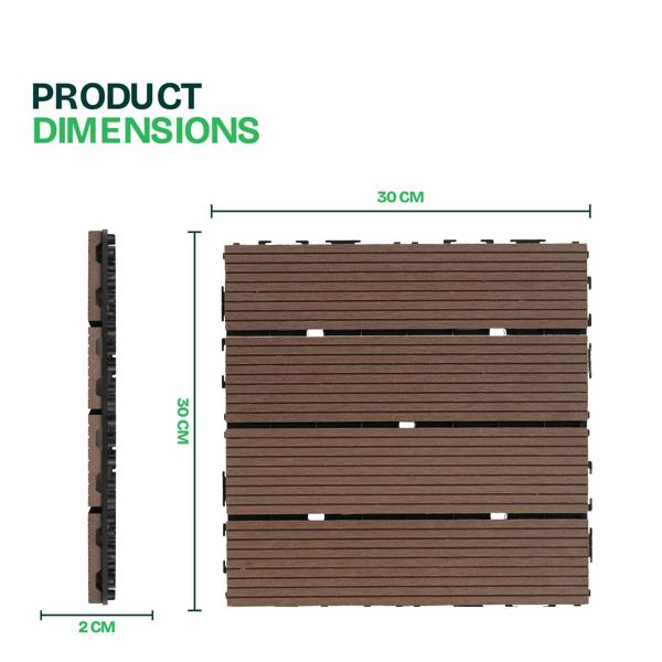 My Garden Outdoor Living My Garden Interlocking Decking Tiles Outdoor 5 Pack – 30x30cm Wood & Plastic Weather-Resistant, Easy Install