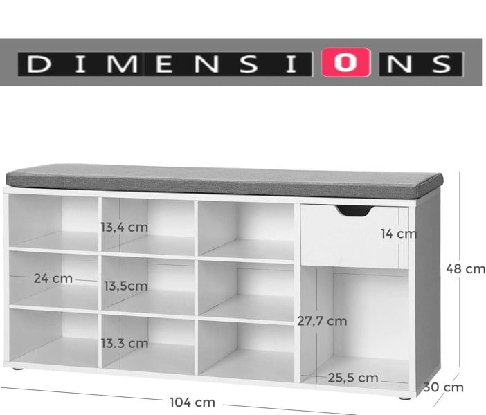 Modcraft Shoe Storage Bench with Cushion, Drawer & Open Compartments for Hallway and Bedroom