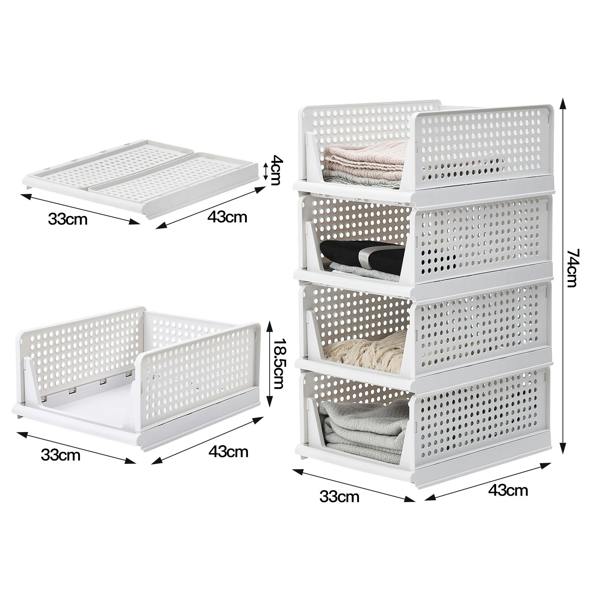 Living and Home 4pcs Stackable PP Pull-Out Wardrobe Organiser Drawers