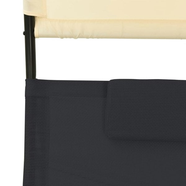 Berkfield Double Sun Lounger with Canopy Textilene Black and Cream