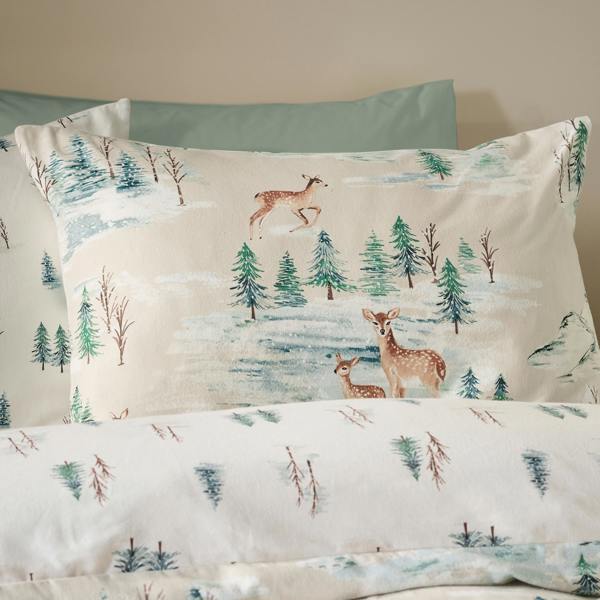 Catherine Lansfield Brushed Christmas Deer Cotton Reversible Duvet Cover Set Natural