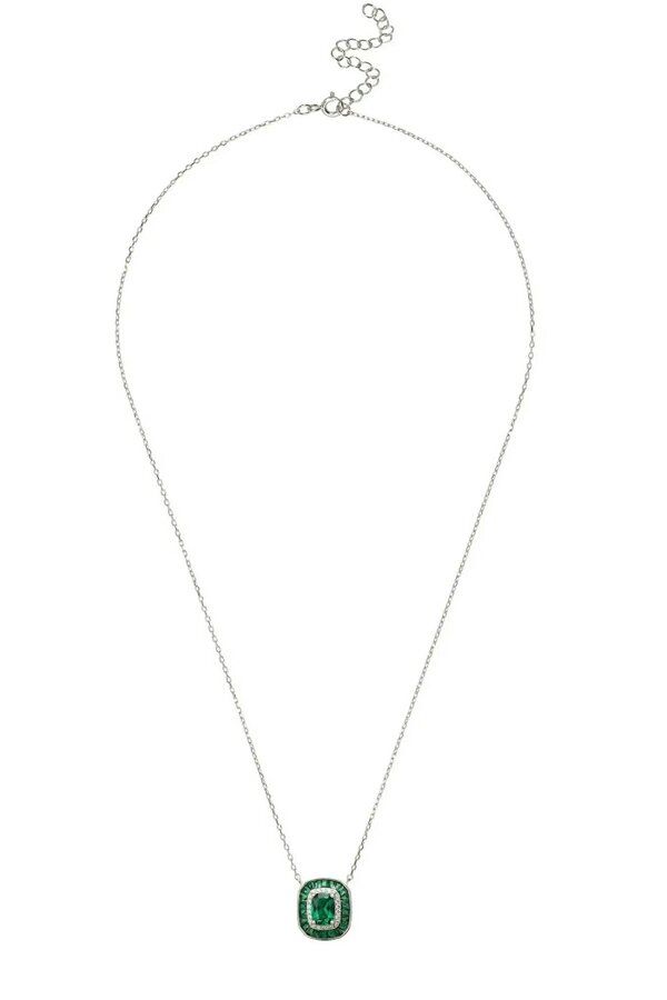 Latelita Great Gatsby Pendant Necklace Emerald Silver