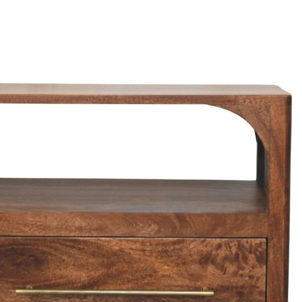 Artisan Furniture Solid Wood Arc-Line Media Console, 2 Drawer & 1 Open Slot, Brown