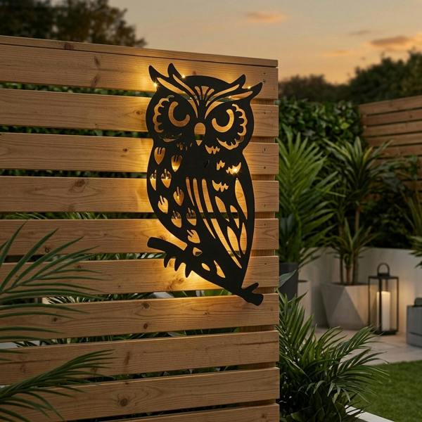 Garden Greatness Lunaria Solar Owl Metal Wall Art