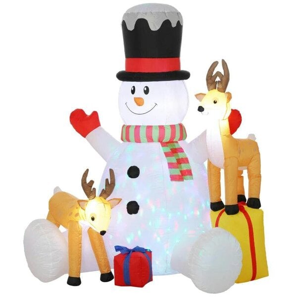 Bobobiy 7ft Giant Christmas Inflatable Snowman with 2 Reindeer, Outdoor Blow Up Christmas Decoration with LEDs, Bag