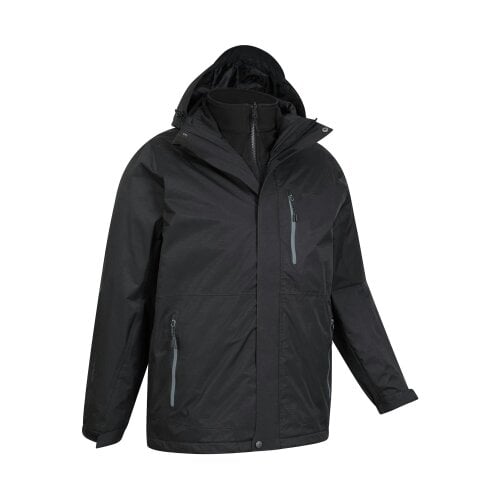 Mountain Warehouse Mens Bracken Extreme 3 in 1 Waterproof Jacket - Black - Black - 100% Mixed