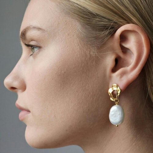 Uchi & Soto Shinju Baroque Pearl and Molten Gold Earrings