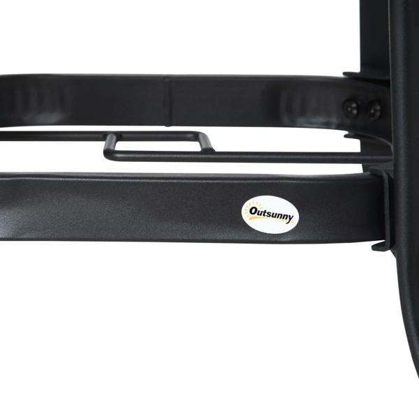 Outsunny logo on black round patio table underside with support bar