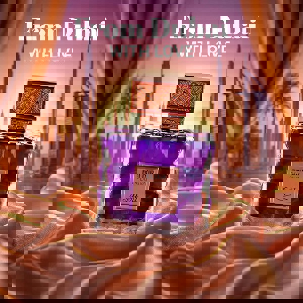 Sapil Elixir Of Dubai 100ml Eau de Parfum with Dubai backdrop