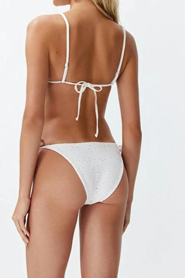 WOVCOR Textured Triangle Tie Regular Waist Bikini Set