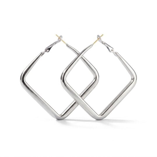 The Colourful Aura Black Square Geometric Large Dainty Threader Statement Hoop Earrings