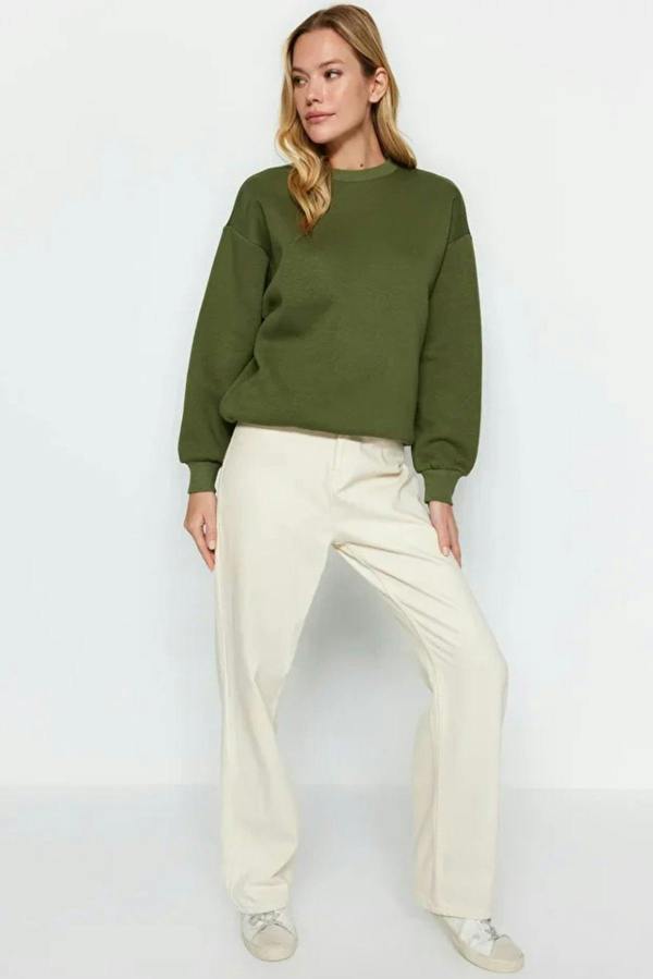 Hoxton Gal Thick Fleece-Lined Regular Fit Crew Neck Basic Knit Sweatshirt