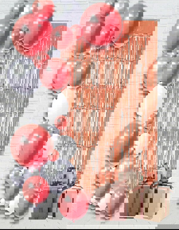 Cheetah Metallic Tinsel Curtain, 2.5M x 1M Rose Gold