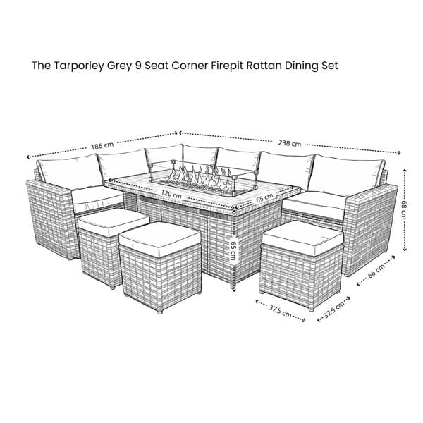 The Tarporley Grey 9 Seat Corner Firepit Rattan Dining Set - Madefor.Living