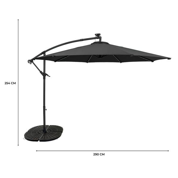 Monstershop LED Cantilever Parasol 3m With Full Fan Base – Grey