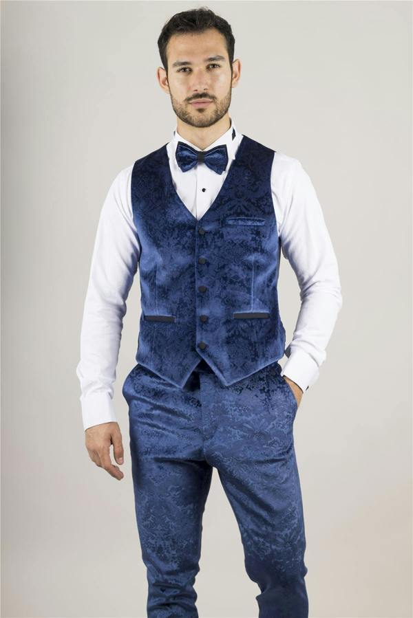 Infinity Leather Men's Blue 3 Piece Velvet Wedding Tuxedo Formal Suit