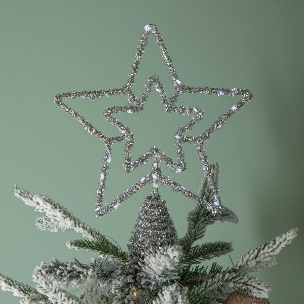 Samuel Alexander 28cm Battery Powered Silver Christmas Star Tree Topper with White Multi-Action LEDs