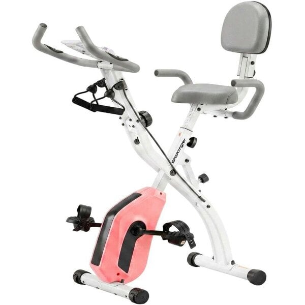 4-In-1 Folding Exercise Bike with Resistance Bands, Bluetooth App, 8-Level Magnetic Resistance, LCD Display, Pink
