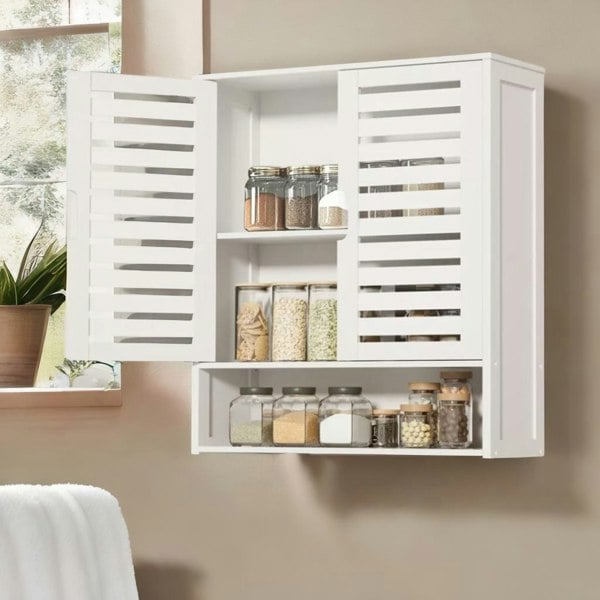BMBO Wooden Bathroom Wall Storage Cabinet Organiser White