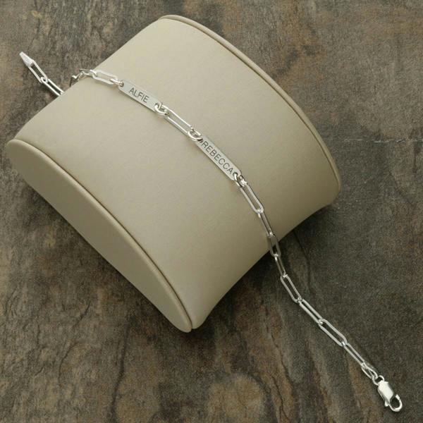 Christopher James of London Sterling Silver Personalised Paper Clip Bracelet With Engraved Bar Links