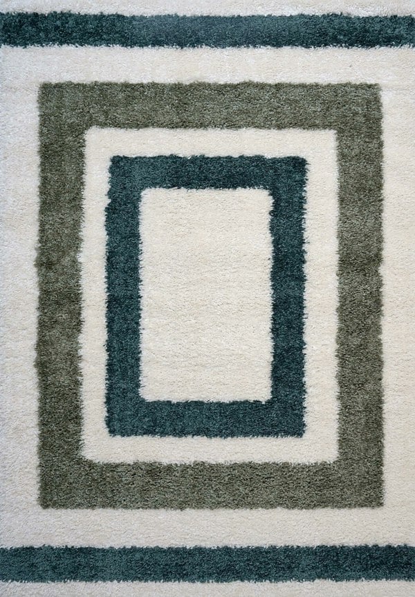 Moodi Shaggy Green Rug, Bordered design, underfloor heating | THE RUGS