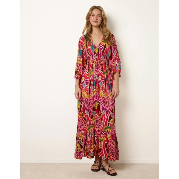 Blue Vanilla Tropical Print V-Neck Maxi Dress