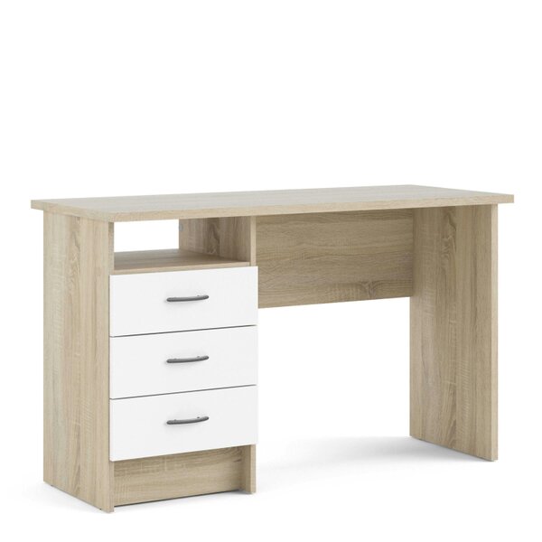 Wyld Haus Billabong Natural Oak Wood Office Desk 3 White Drawers