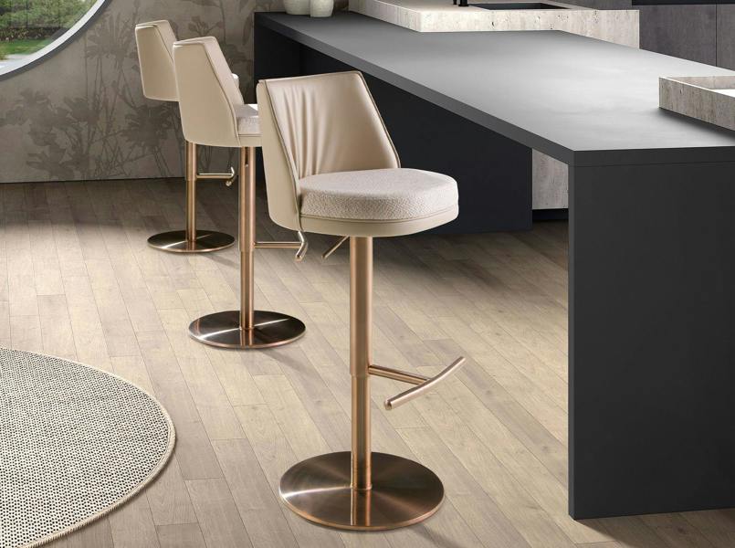 Angel Cerdá Swivel Stool in Cream Marbled Fabric and Cream Leatherette 4234