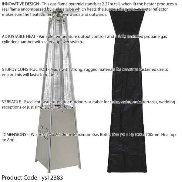 13kW Steel Propane Gas Pyramid Tower Patio Heater & Cover Set - Outdoor Garden - LoopsDirect