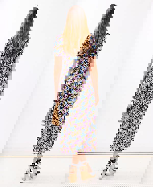 Multicoloured Floral Wrap Midi Dress