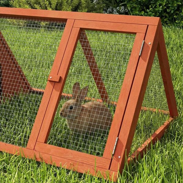 Rabbit Hutch, Wooden Guinea Pig Hutch with Run and Doors, Outdoor Triangle Bunny House for Rabbits,Duck and Chicken