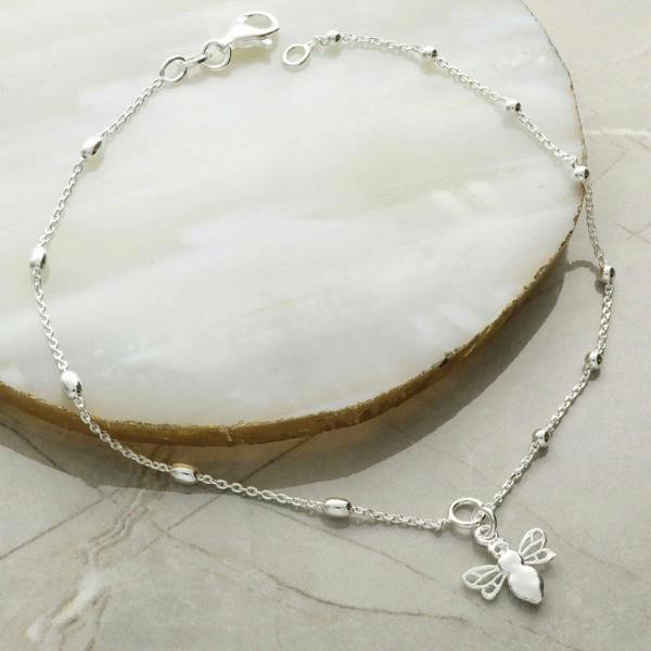 Christopher James of London Sterling Silver Bee Charm Anklet