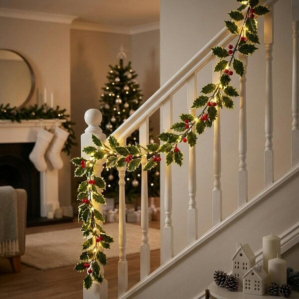 Garden Greatness 1.8m Battery Operated Lit Holly Berry Garland