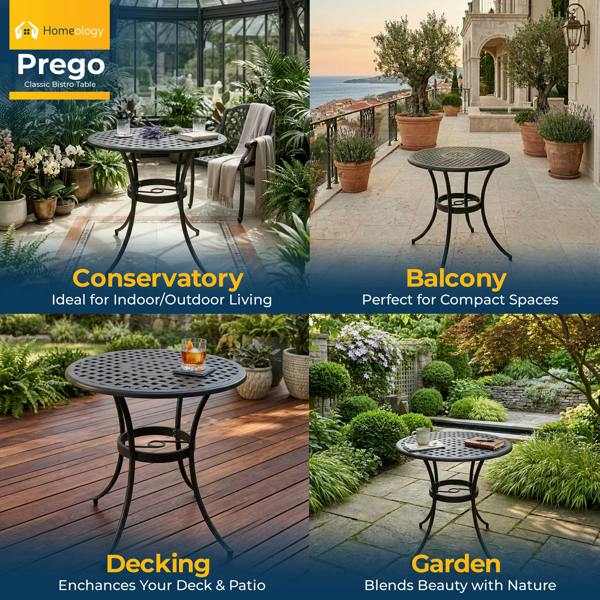 Homeology PREGO Garden and Patio Black Cast Aluminium Bistro Table
