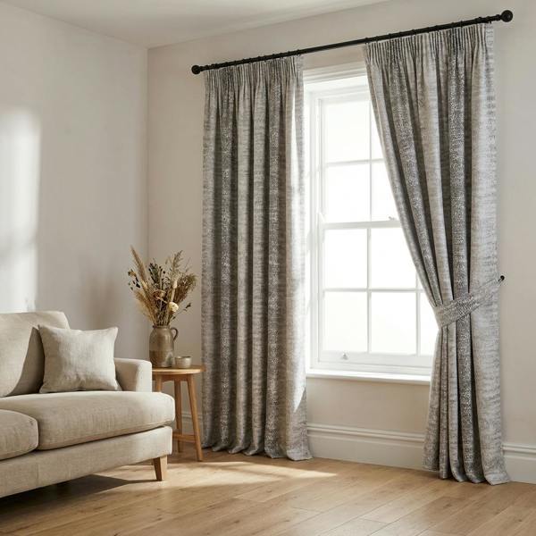 Highbury made-to-measure curtains in Dove, styled in a living room