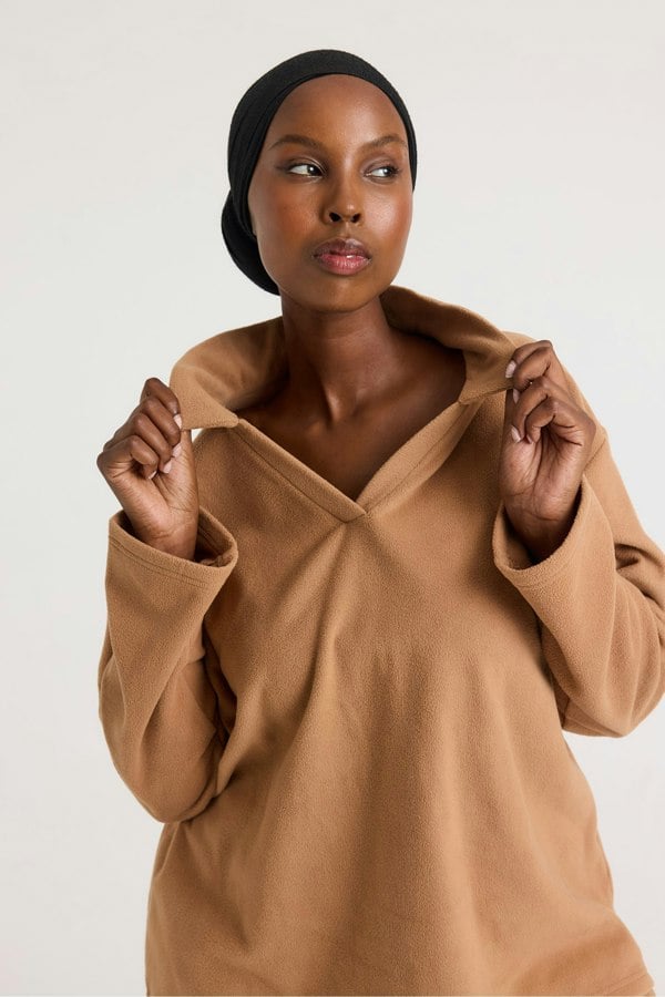 Fleece Lounge Set in Tan - Loungewear