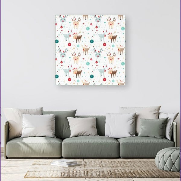 Warren Reed Happy Reindeer With Christmas Lights Canvas