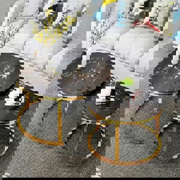 Havendro Nesting Coffee Tables Set of 2 Round Stacking Sofa Side Tables for Living Room