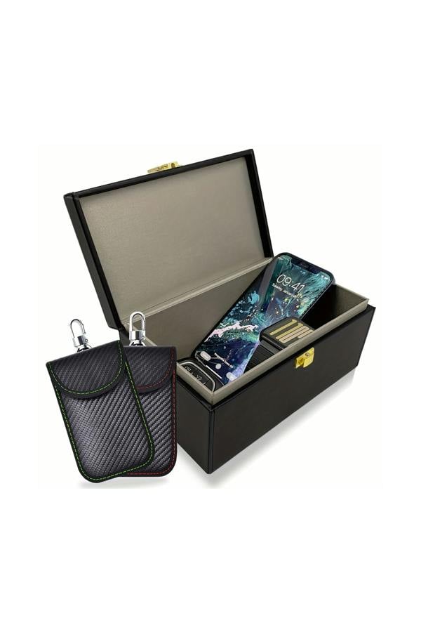Dyzi Black Faraday Key Box With 2 Signal Blocking Pouches