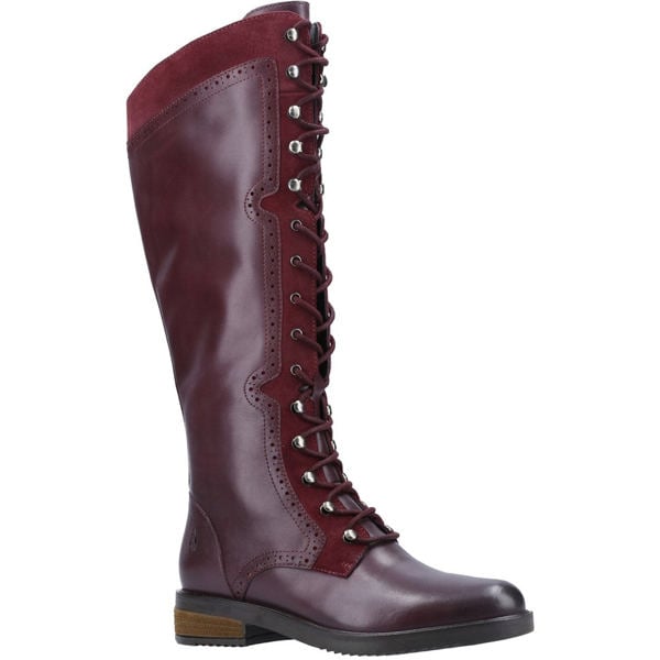 Hush Puppies Women's Rudy Lace Up Long Leather Boot - Burgundy