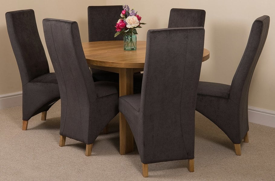 That's Furniture Edmonton Round Extendable Oak Dining Set with Lola Fabric Chairs