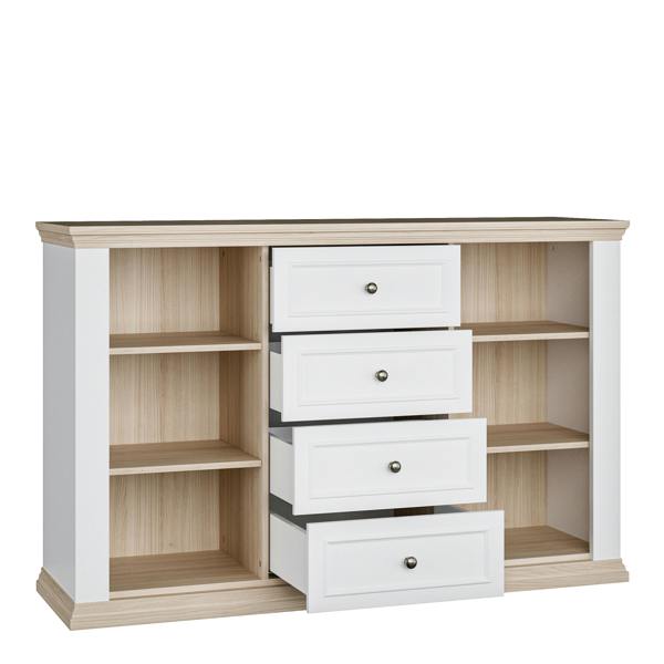 Furniture To Go Pontypool 4 Drawer & 2 Door Sideboard in White and Riva Oak