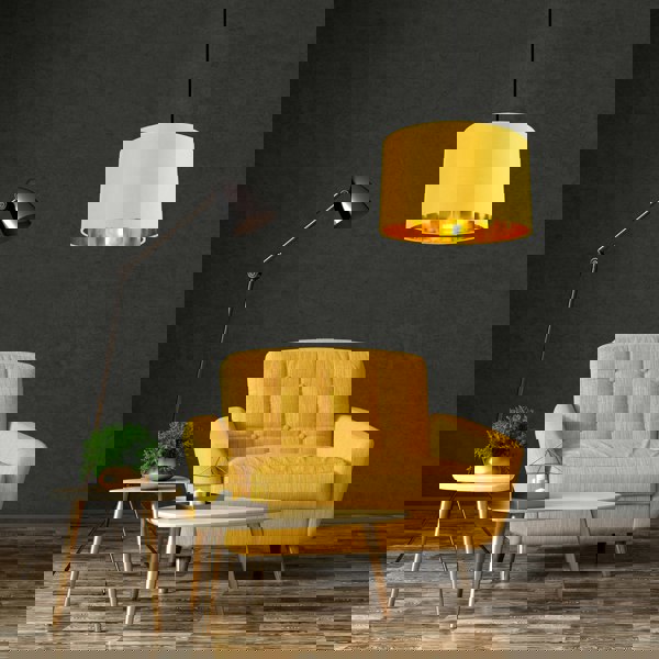 Contemporary Ochre Cotton 14" Table/Pendant Lamp Shade with Shiny Gold Inner Image 5