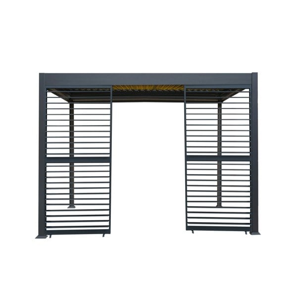 Monstershop Aluminium Pergola With Anthracite Blinds, 2 x Side Panels & LED Lights - 3m x 3m