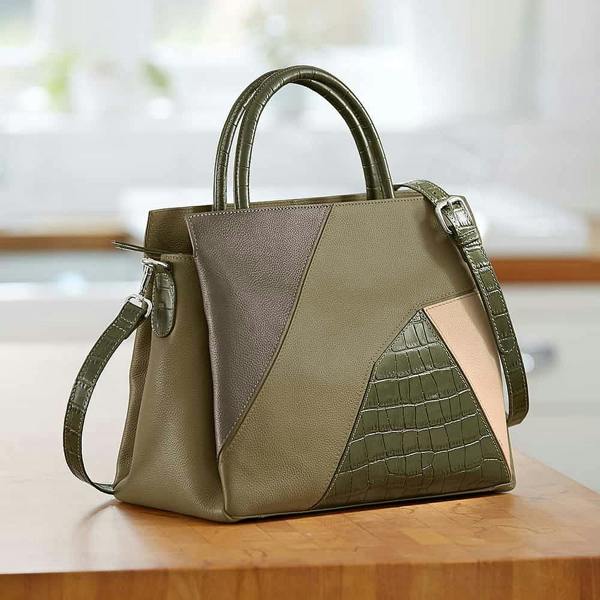 Pia Olive Green Leather Bag, Convertible Shoulder Bag to Tote
