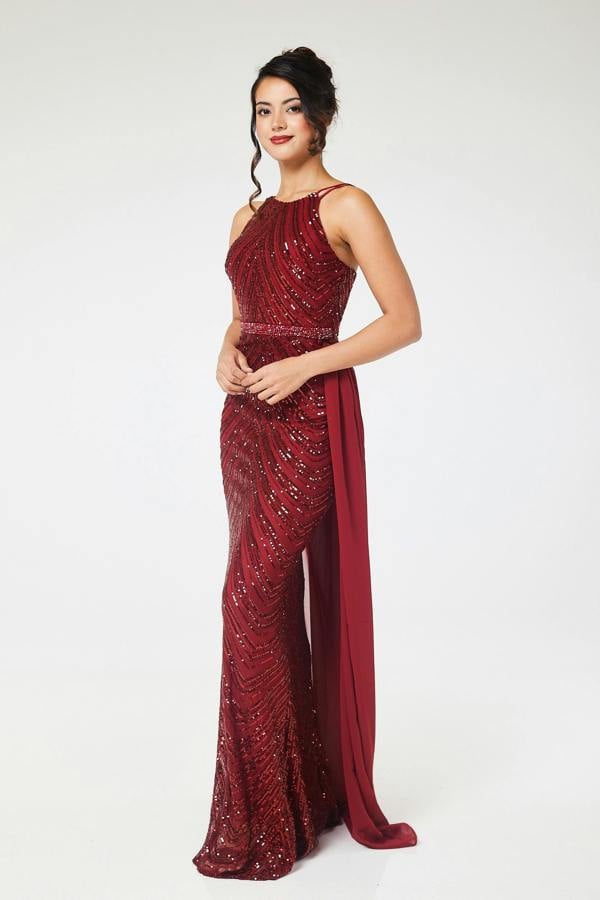 LuvForever Reya - Wine Sequin Maxi Dress