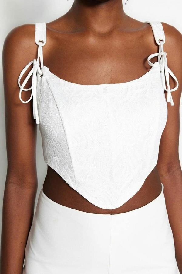 WOVCOR Crop Lined Corset Detail Knitted Lace Bustier