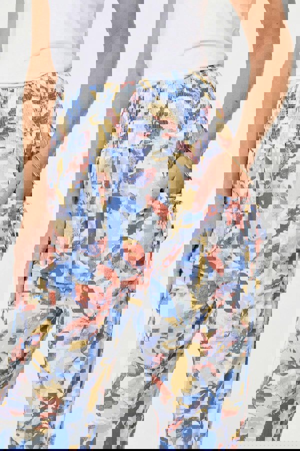Blue | Leaf Print High Waist Harem Trousers
