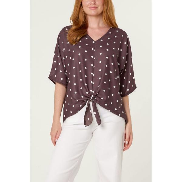 Blue Vanilla Polka Dot Knot Front Top